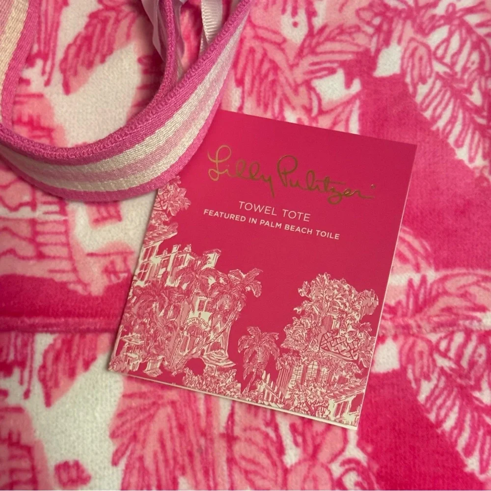 New Lilly Pulitzer Towel Tote pink Palm Beach Toile